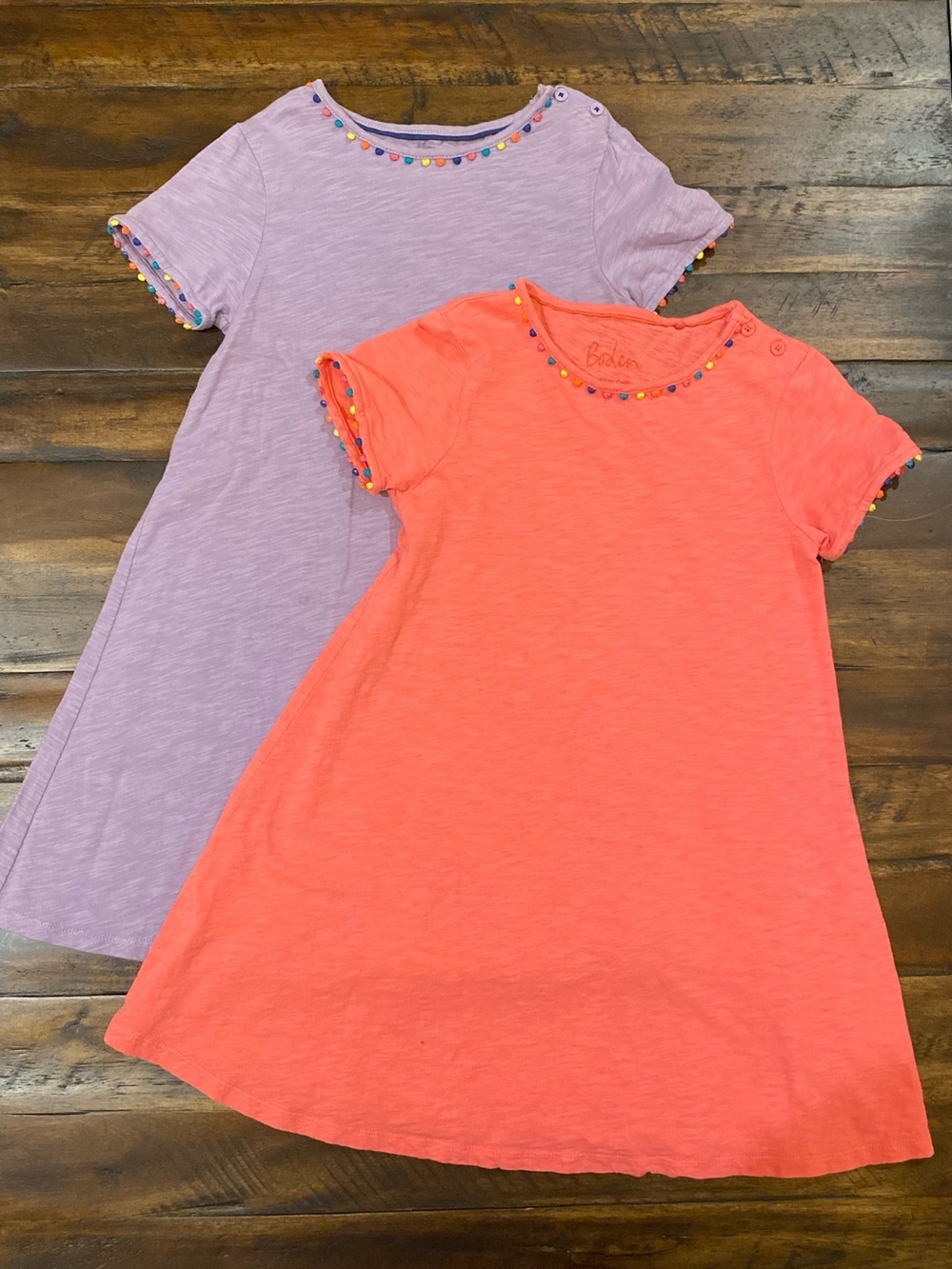 Boden Coral Pink and Lavender Pom-Trim Knit Dresses